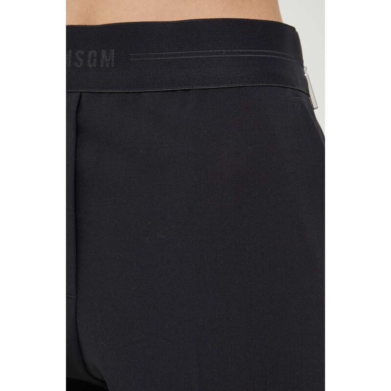 Vunene hlače MSGM boja: crna, ravni kroj, visoki struk