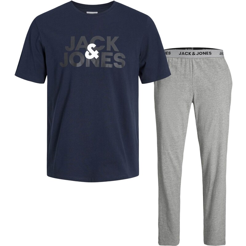 JACK & JONES Duga pidžama 'ULA' mornarsko plava / siva melange / bijela