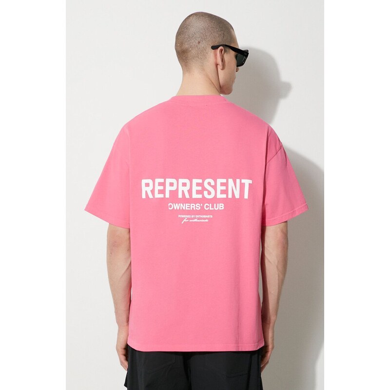 Pamučna majica Represent Owners Club za muškarce, boja: ružičasta, s tiskom, OCM409.144