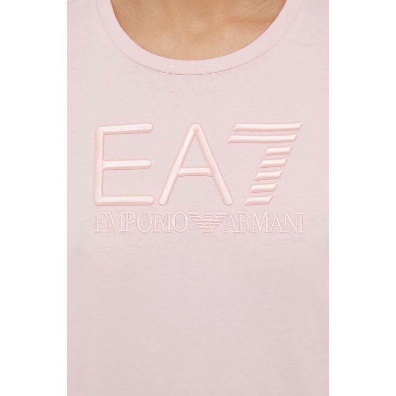 Pamučna majica EA7 Emporio Armani za žene, boja: ružičasta