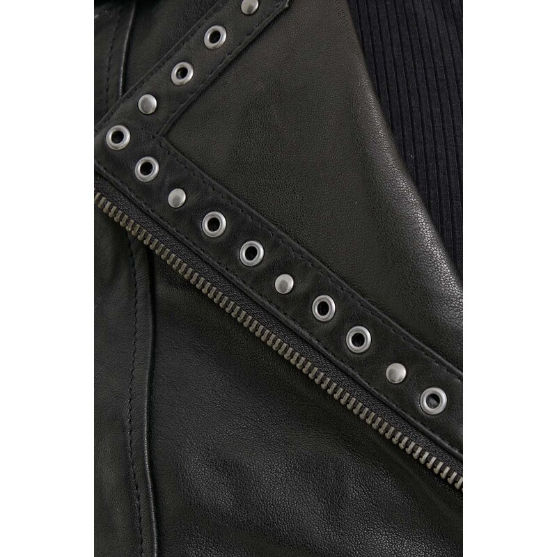 Kožna ramones jakna Pepe Jeans za žene, boja: crna, za prijelazno razdoblje