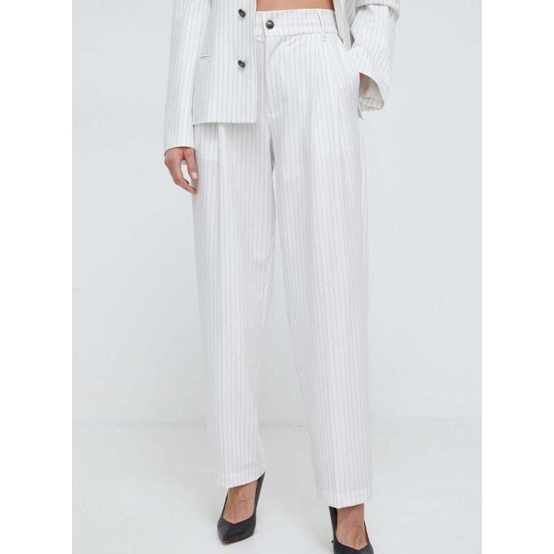 Hlače Versace Jeans Couture za žene, boja: bijela, široke, visoki struk