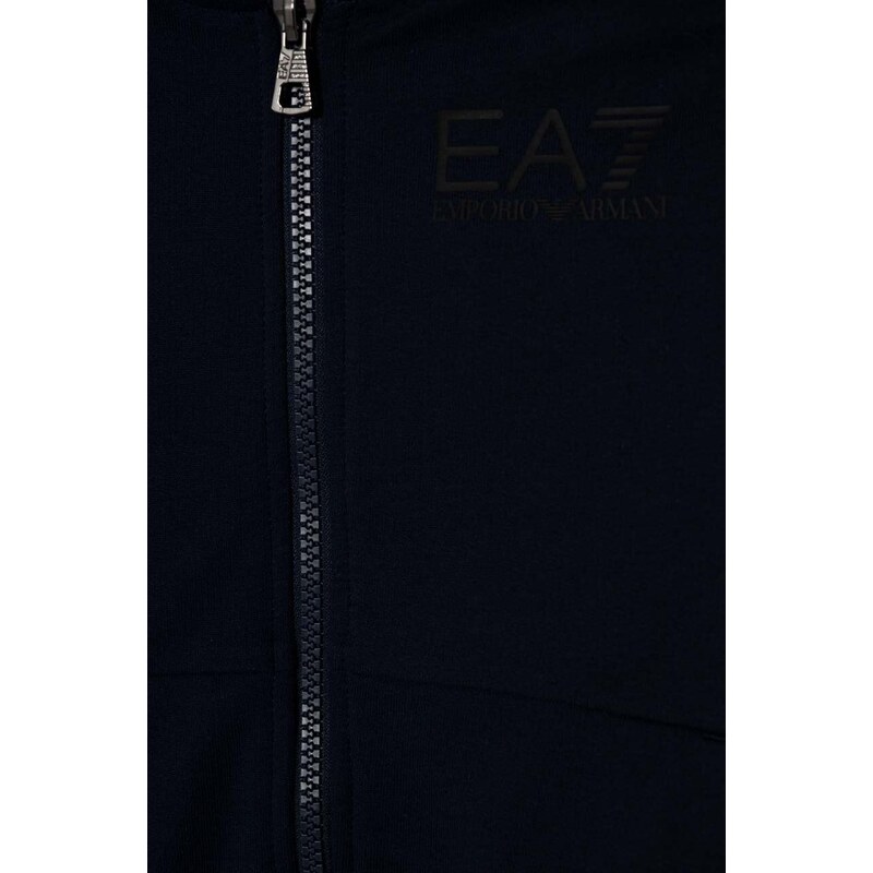 Dječja pamučna dukserica EA7 Emporio Armani boja: tamno plava, s kapuljačom, s tiskom