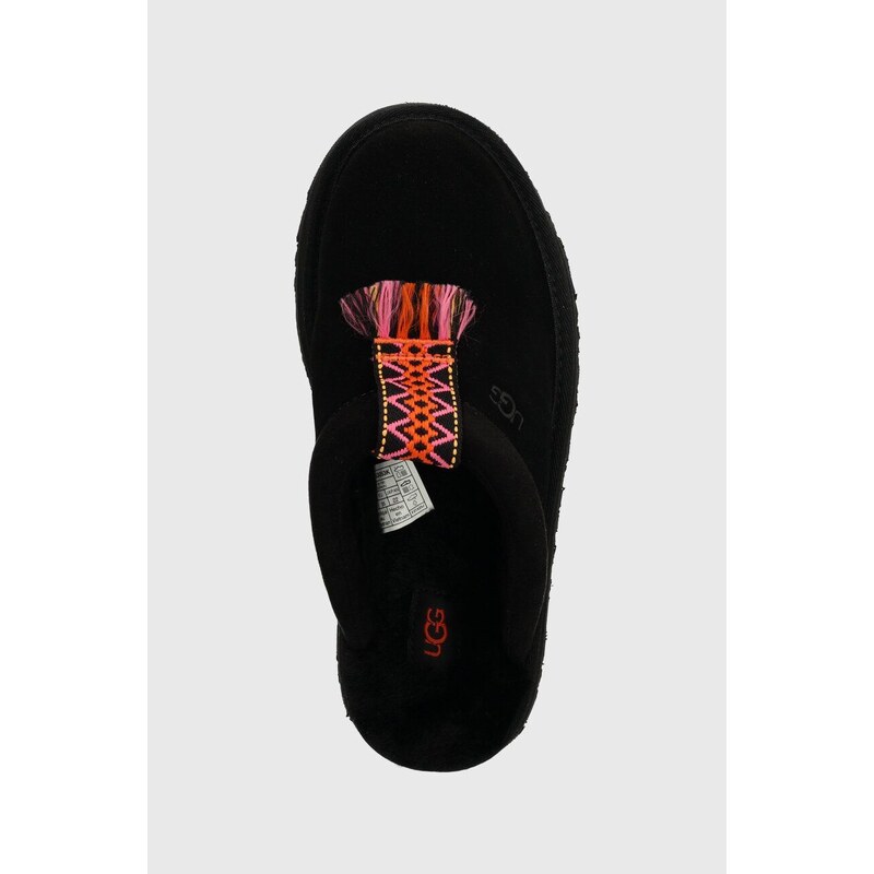 Dječje kućne papuče od brušene kože UGG TAZZLE boja: crna