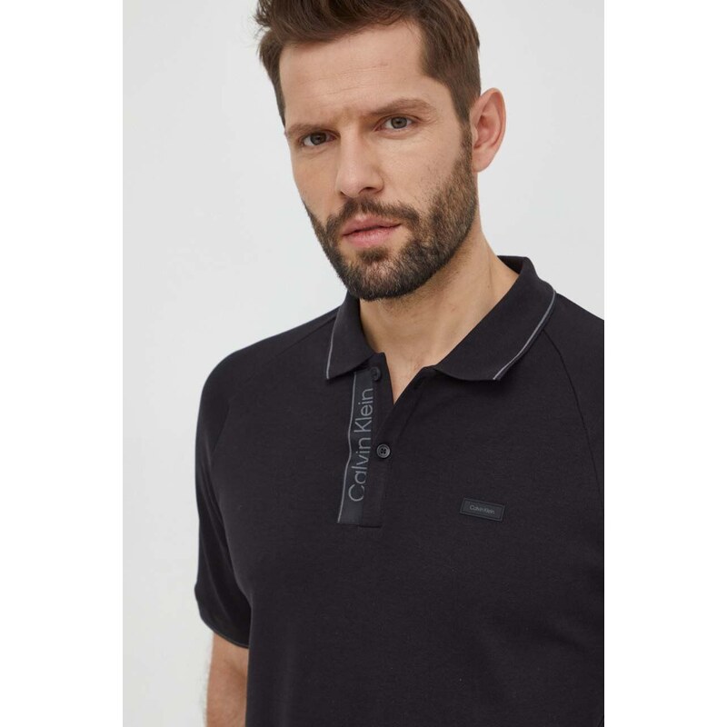 Pamučna polo majica Calvin Klein boja: crna, s aplikacijom