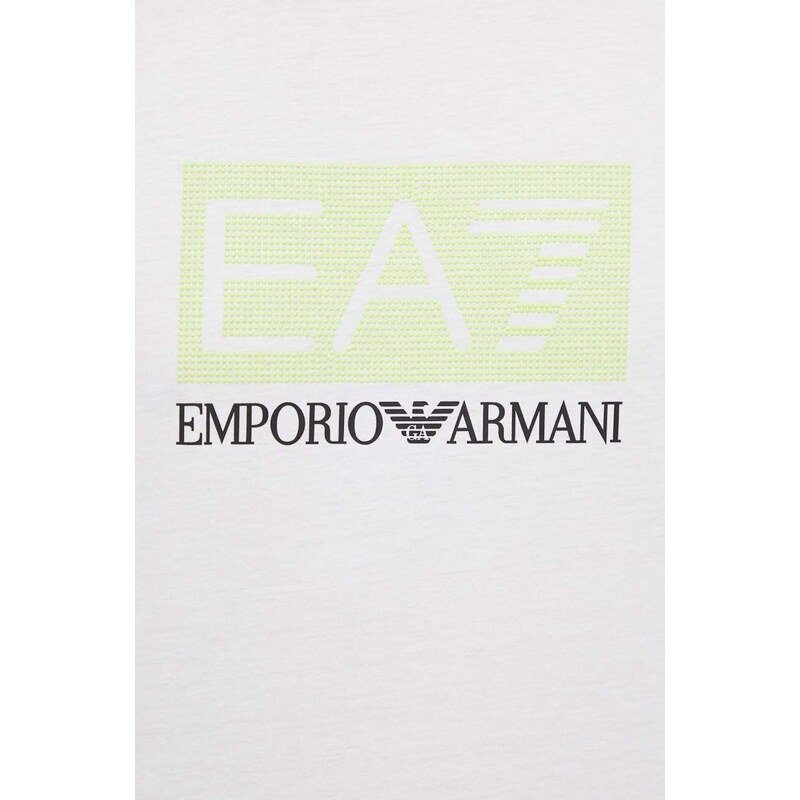 Pamučna majica EA7 Emporio Armani za muškarce, boja: bijela, s tiskom