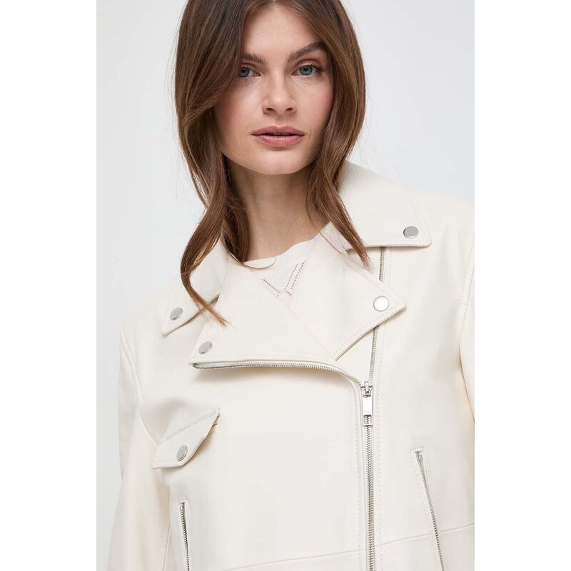 Kožna ramones jakna BOSS za žene, boja: bijela, za prijelazno razdoblje