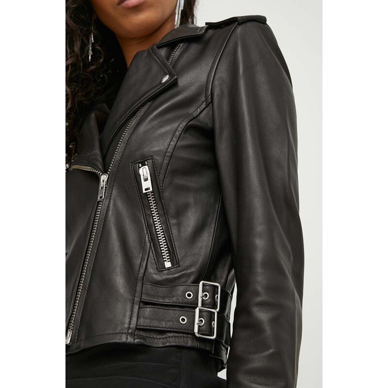 Kožna ramones jakna IRO za žene, boja: crna, za prijelazno razdoblje