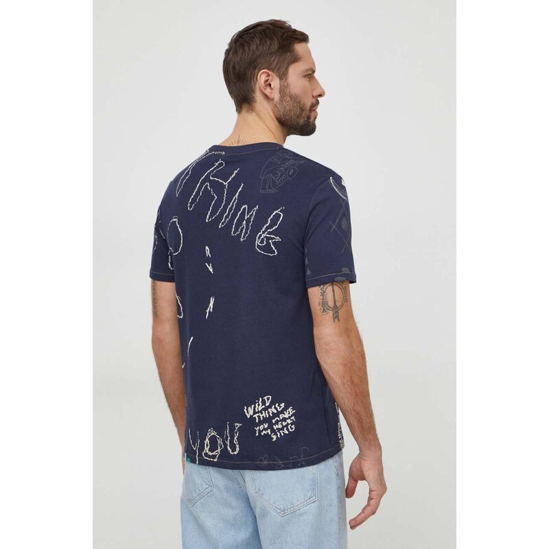 Pamučna majica Desigual MARTIN za muškarce, boja: tamno plava, s uzorkom, 24SMTK23