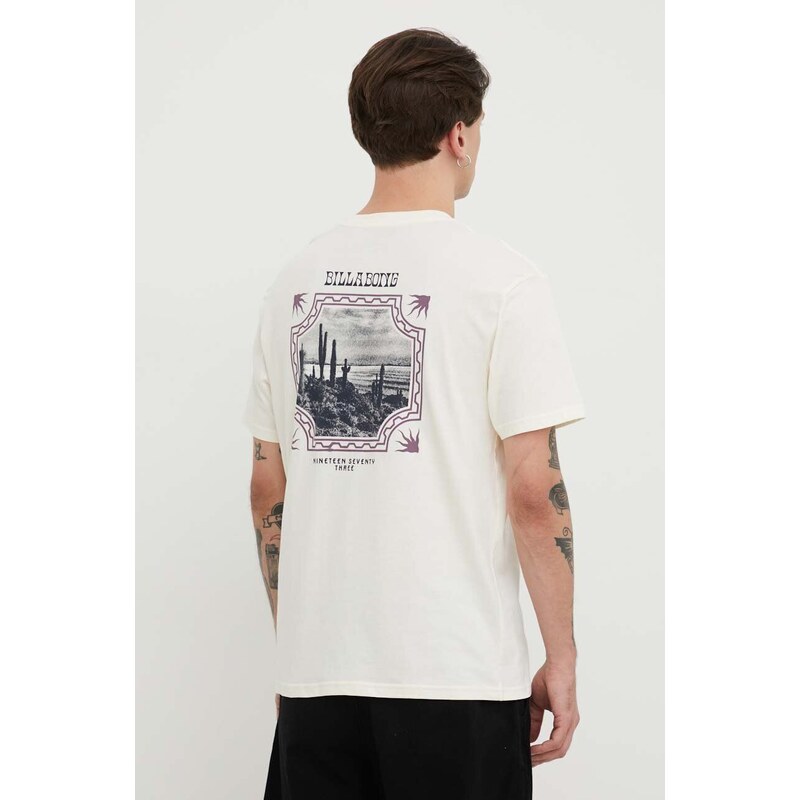 Pamučna majica Billabong za muškarce, boja: bež, s tiskom, ABYZT02269