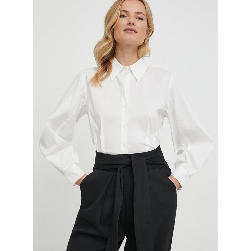 Košulja Sisley za žene, boja: bijela, slim, s klasičnim ovratnikom