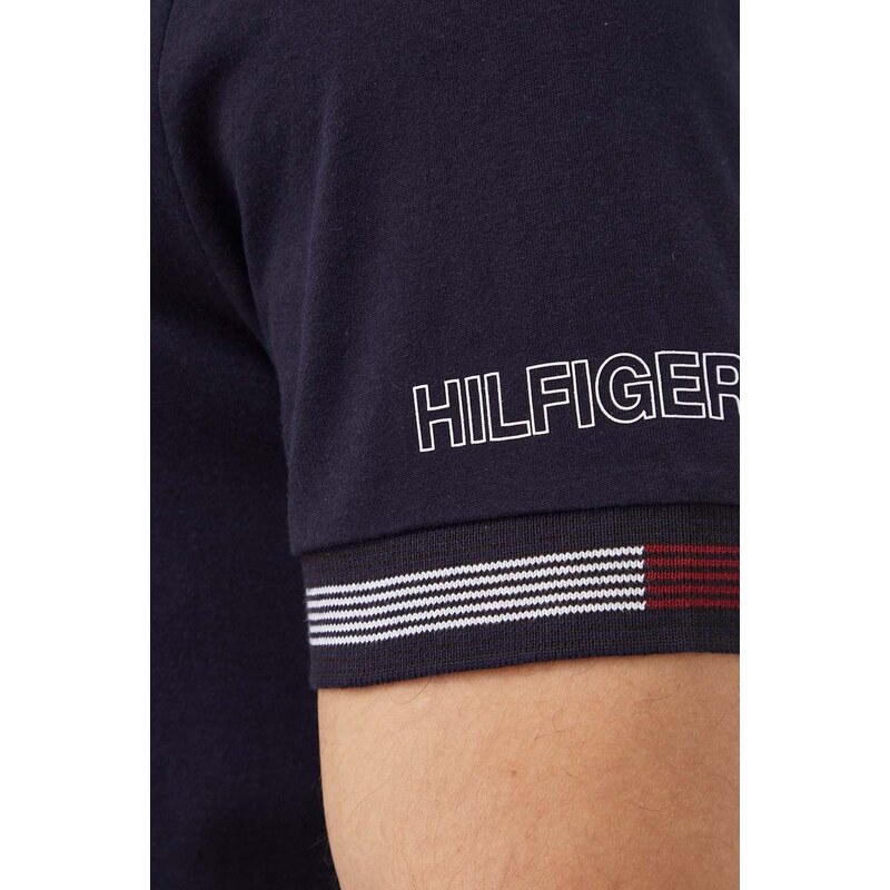 Pamučna majica Tommy Hilfiger za muškarce, boja: tamno plava, s tiskom