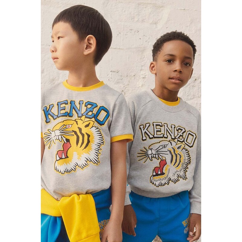 Dječja pamučna dukserica Kenzo Kids boja: bijela, s kapuljačom, s aplikacijom