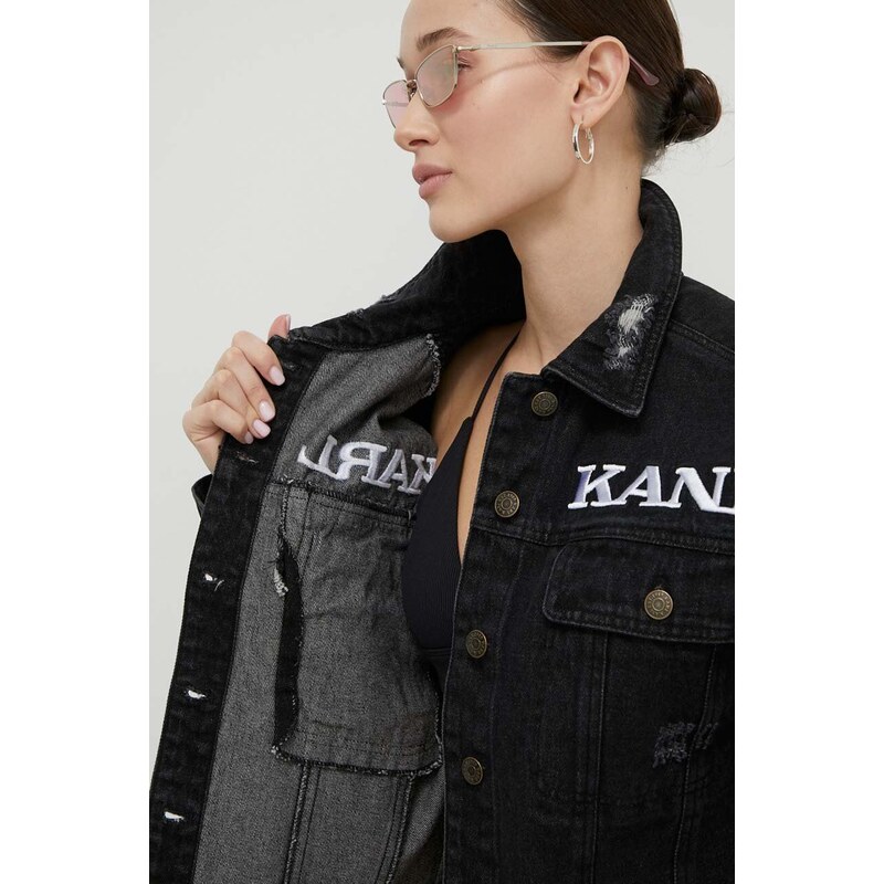 Traper jakna Karl Kani za žene, boja: crna, za prijelazno razdoblje, oversize