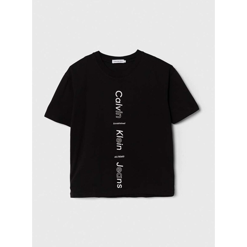 Dječja pamučna majica kratkih rukava Calvin Klein Jeans boja: crna, s tiskom