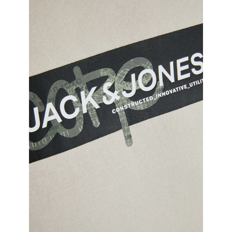 JACK & JONES Sweater majica svijetlosiva / crna / bijela