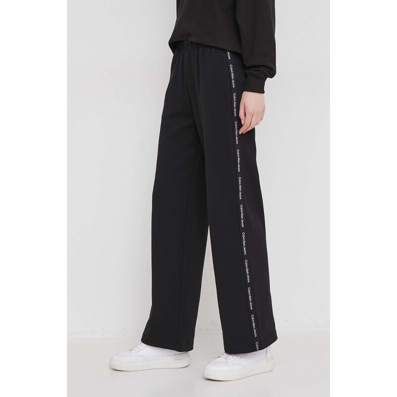 Pamučna dukserica Calvin Klein Jeans za žene, boja: crna, s kapuljačom, s tiskom