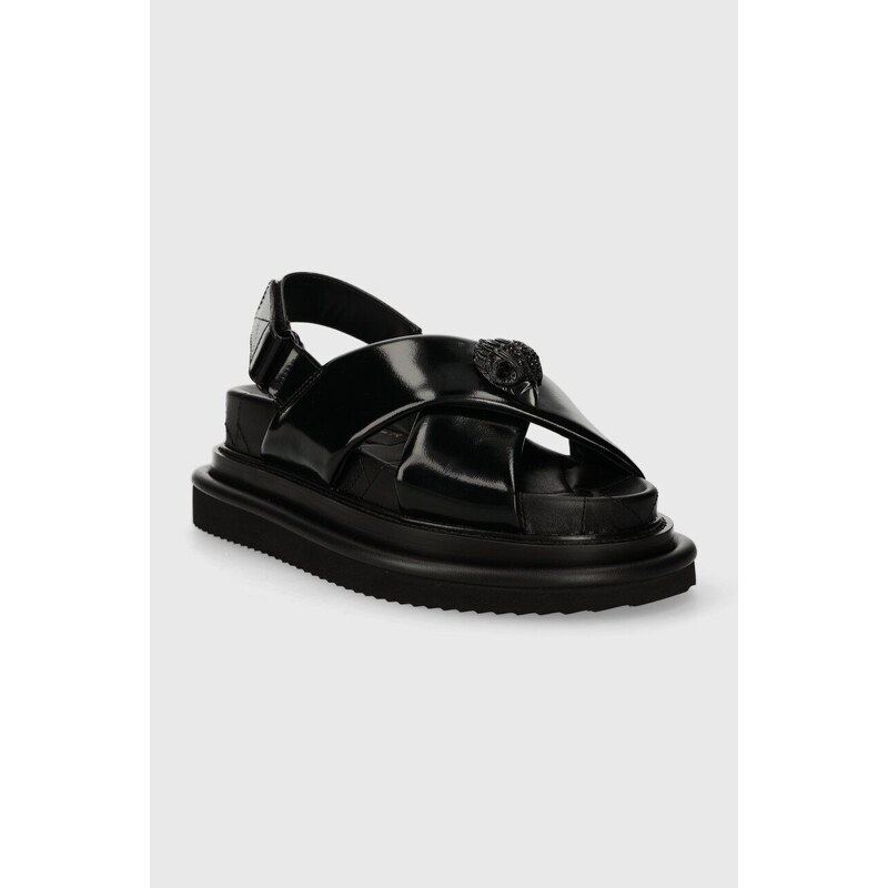 Kožne sandale Kurt Geiger London Orson Cross Strap Sandal za žene, boja: crna, s platformom, 2028900309
