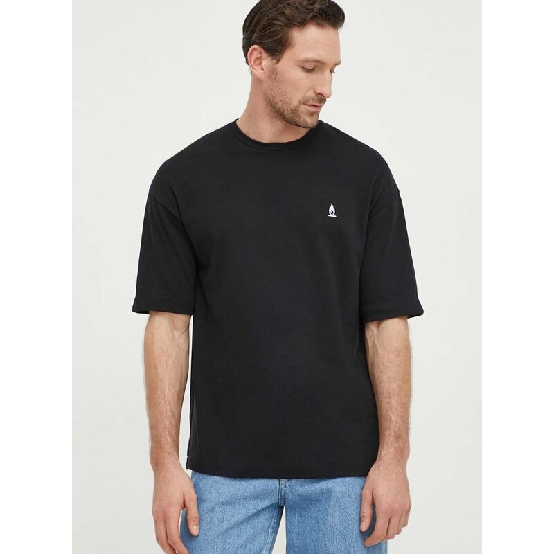 Pamučna majica Drykorn za muškarce, boja: crna, s aplikacijom