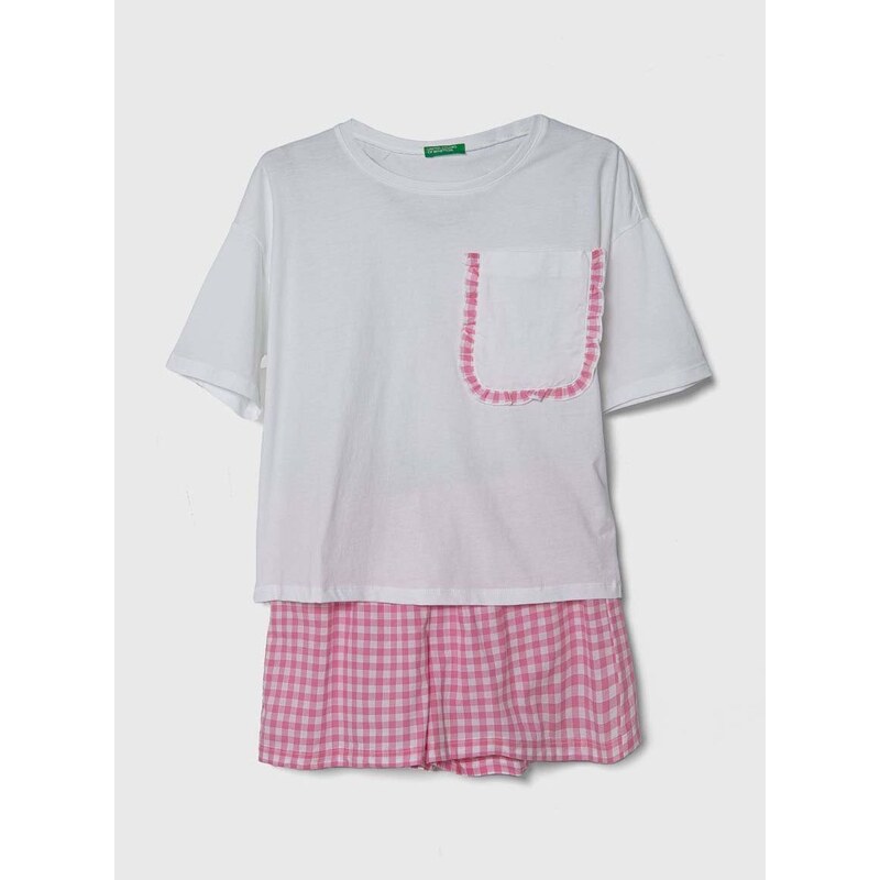 Dječja pamučna pidžama United Colors of Benetton boja: bijela, s uzorkom