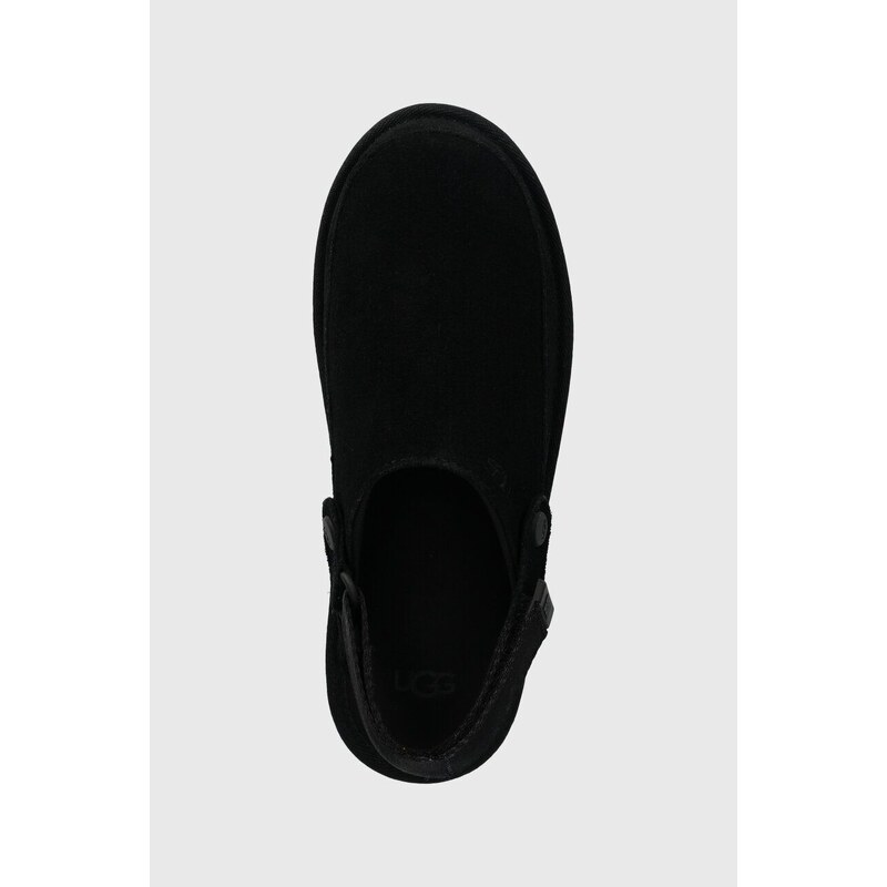 Dječje kućne papuče od brušene kože UGG GOLDENSTAR CLOG boja: crna