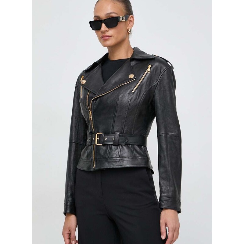 Kožna ramones jakna Elisabetta Franchi za žene, boja: crna, za prijelazno razdoblje