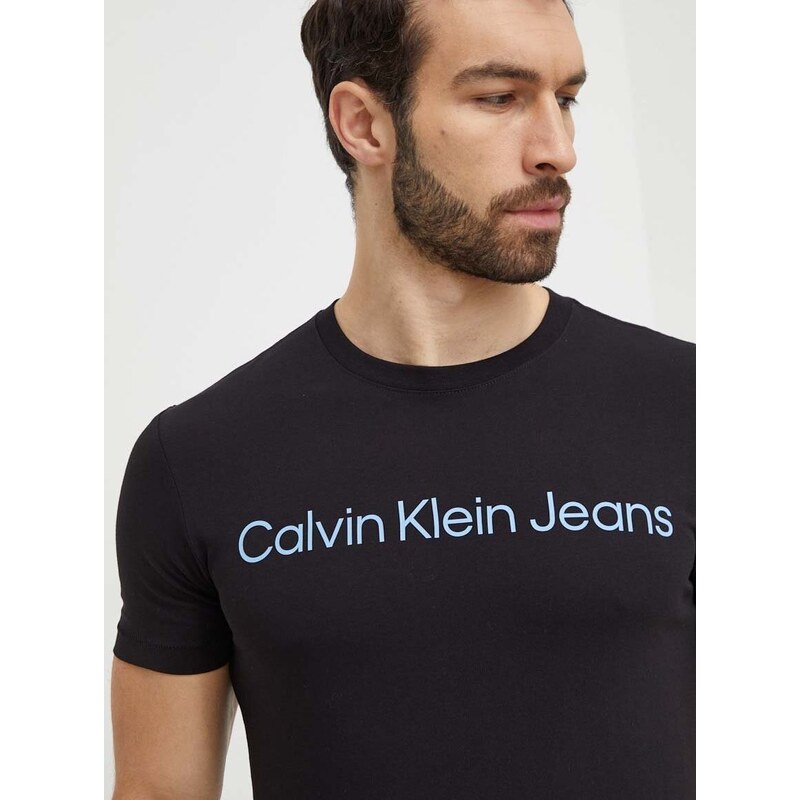 Pamučna majica Calvin Klein Jeans boja: crna, s tiskom