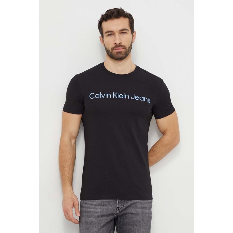 Pamučna majica Calvin Klein Jeans boja: crna, s tiskom