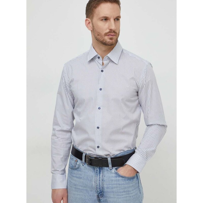Košulja BOSS za muškarce, boja: bijela, slim, s klasičnim ovratnikom