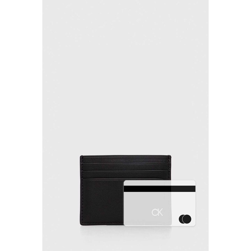 Kožni etui za kartice Calvin Klein boja: crna