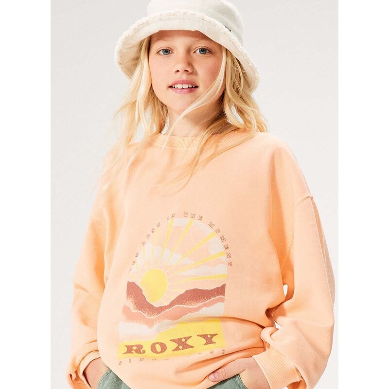 Dječja dukserica Roxy LINEUPCREWRGTER boja: narančasta, s tiskom
