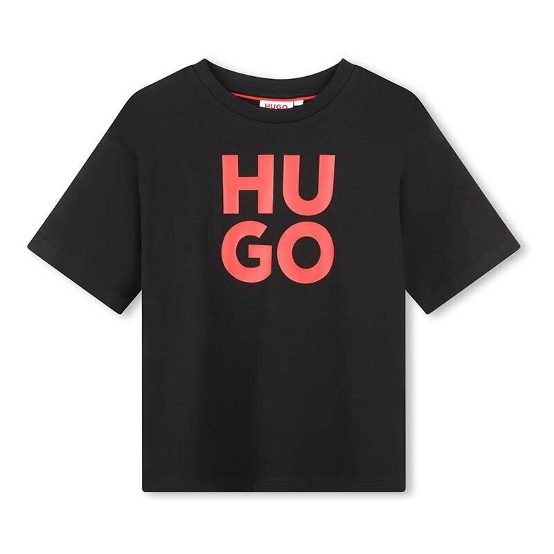 Dječja pamučna majica kratkih rukava HUGO boja: crna, s tiskom