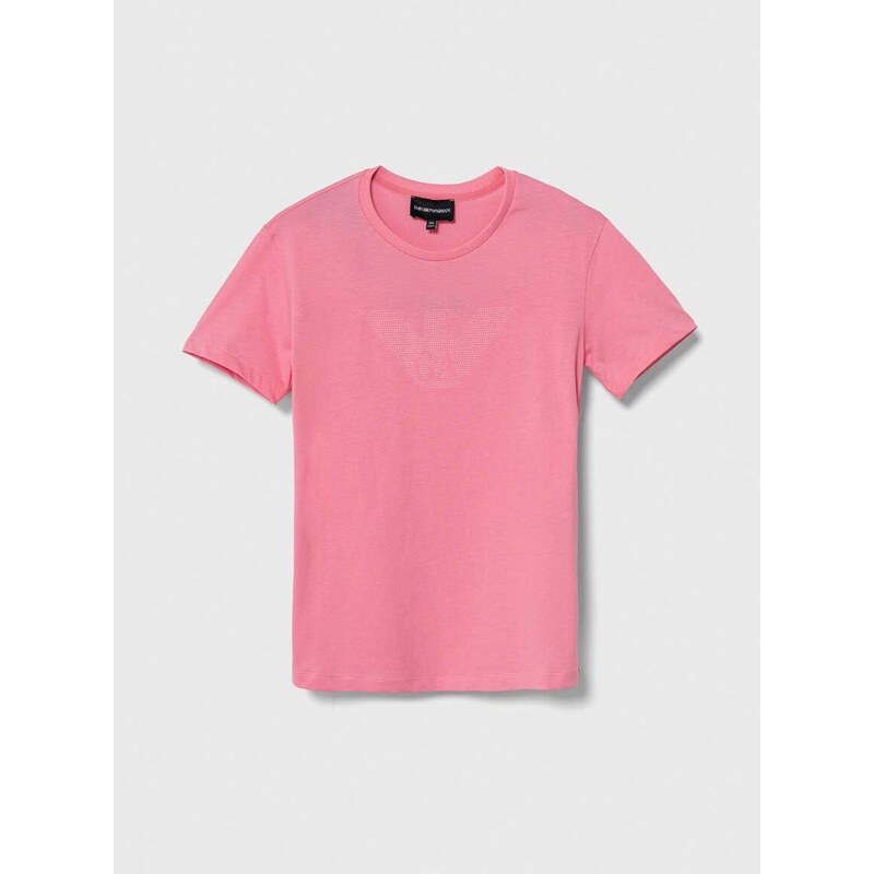 Dječja pamučna majica kratkih rukava Emporio Armani boja: ružičasta