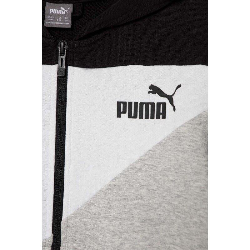 Dječja dukserica Puma PUMA POWER Colorblock Full-Zip TR boja: crna, s kapuljačom, s uzorkom
