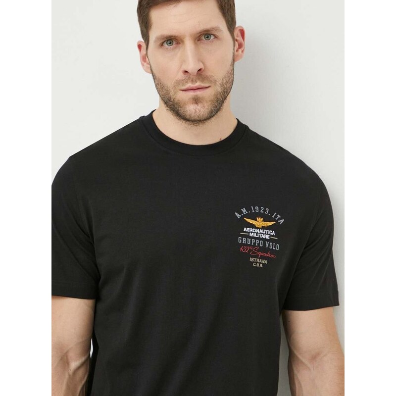 Pamučna majica Aeronautica Militare za muškarce, boja: crna, s tiskom