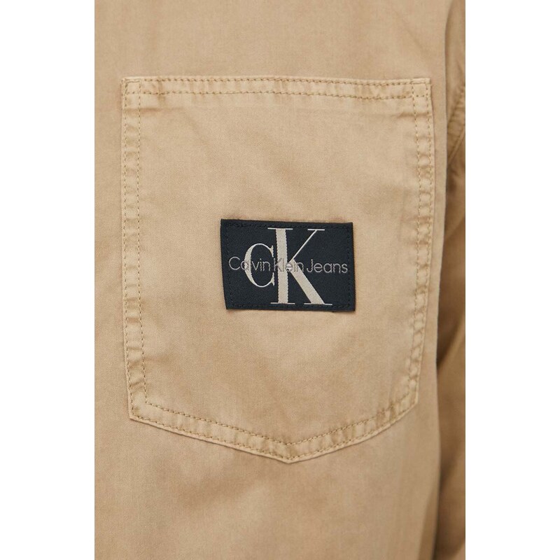 Pamučna košulja Calvin Klein Jeans za muškarce, boja: bež, regular, s button-down ovratnikom