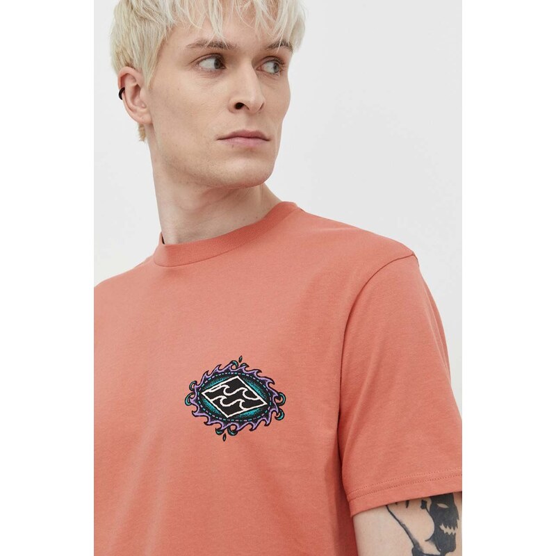 Pamučna majica Billabong za muškarce, boja: narančasta, s tiskom