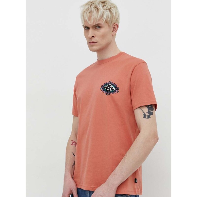 Pamučna majica Billabong za muškarce, boja: narančasta, s tiskom