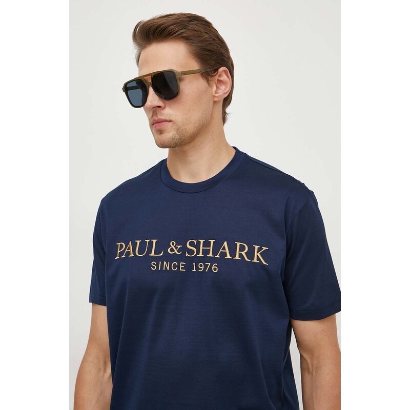 Pamučna majica Paul&Shark za muškarce, boja: tamno plava, s aplikacijom