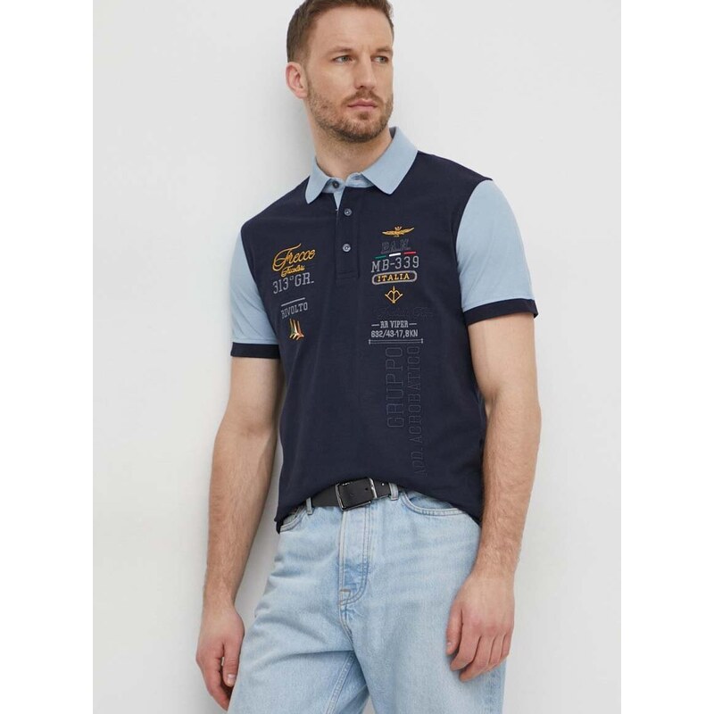 Polo majica Aeronautica Militare za muškarce, boja: tamno plava, s uzorkom