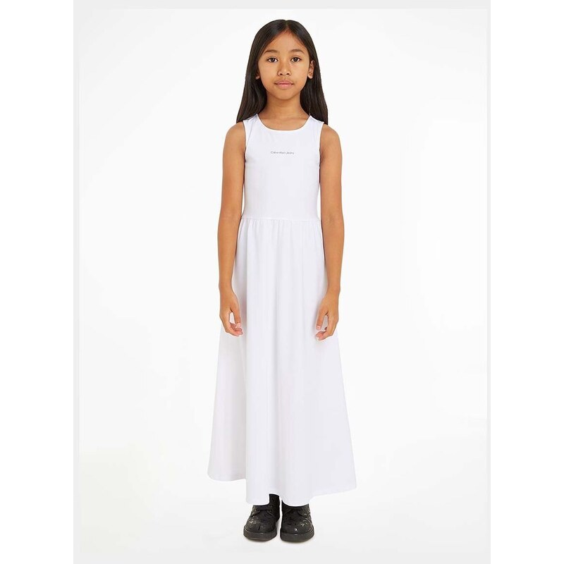 Dječja haljina Calvin Klein Jeans boja: bijela, maxi, širi se prema dolje