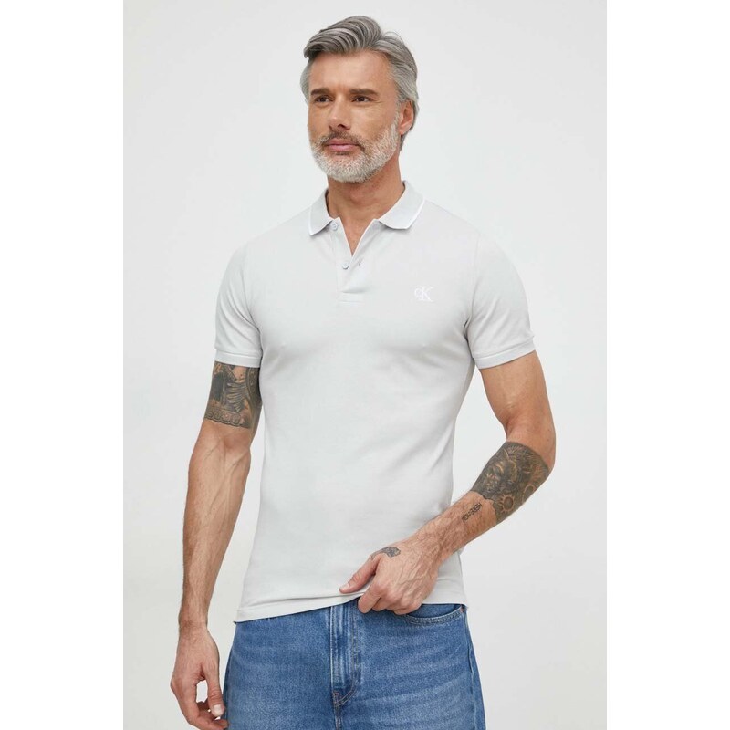 Polo majica Calvin Klein Jeans za muškarce, boja: siva, bez uzorka