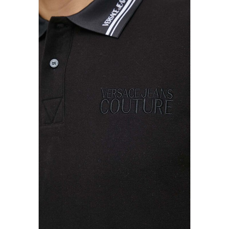 Pamučna polo majica Versace Jeans Couture boja: crna, bez uzorka