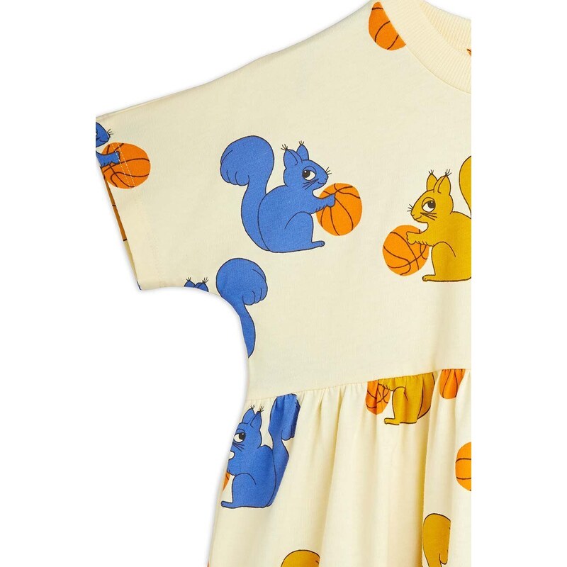 Dječja pamučna haljina Mini Rodini Squirrels boja: žuta, mini, širi se prema dolje
