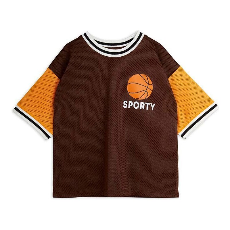 Dječja majica kratkih rukava Mini Rodini Basket boja: smeđa, s tiskom