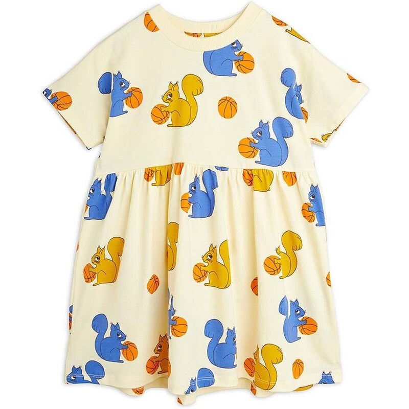 Dječja pamučna haljina Mini Rodini Squirrels boja: žuta, mini, širi se prema dolje