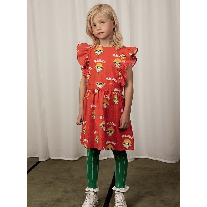 Dječja pamučna haljina Mini Rodini Hike boja: crvena, mini, širi se prema dolje