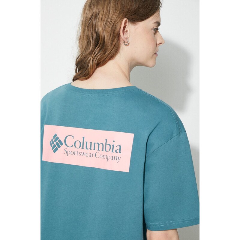 Pamučna majica Columbia North Cascades za muškarce, boja: tirkizna, s tiskom, 1834041