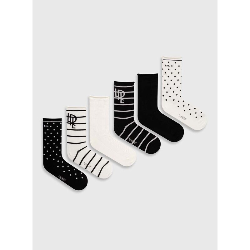 Čarape Lauren Ralph Lauren 6-pack za žene, boja: crna