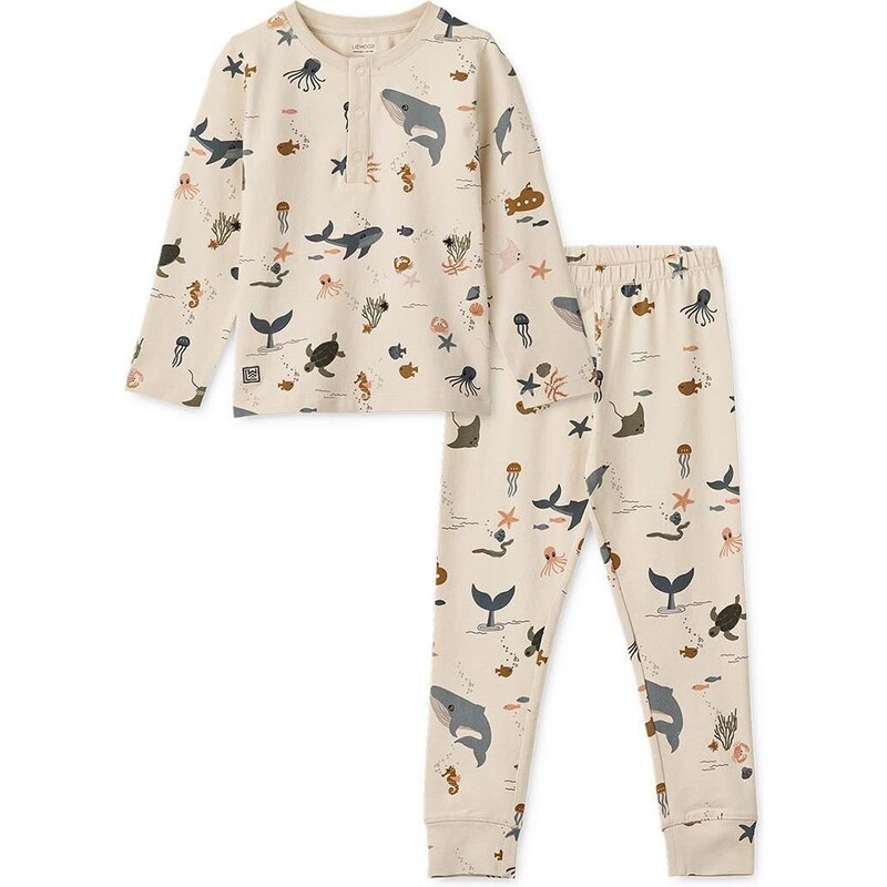 Dječja pamučna pidžama Liewood boja: bež, s uzorkom